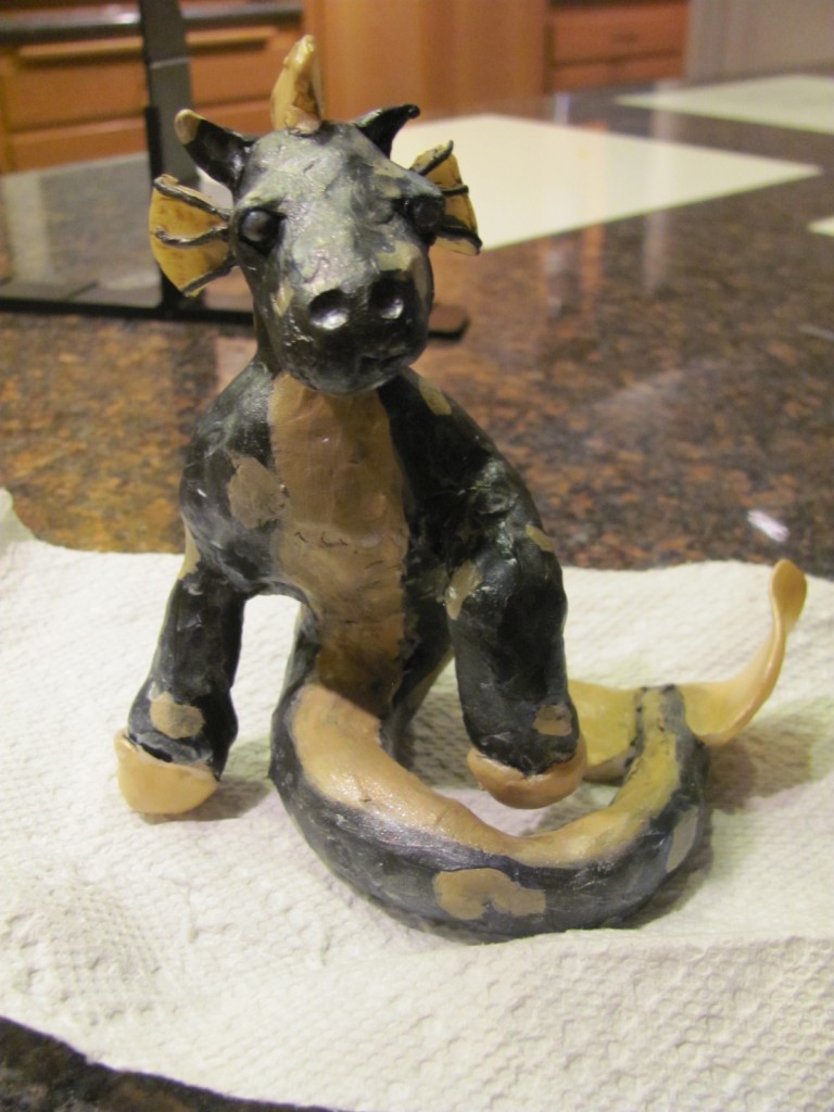 mottled hippocampus polymer clay statuette