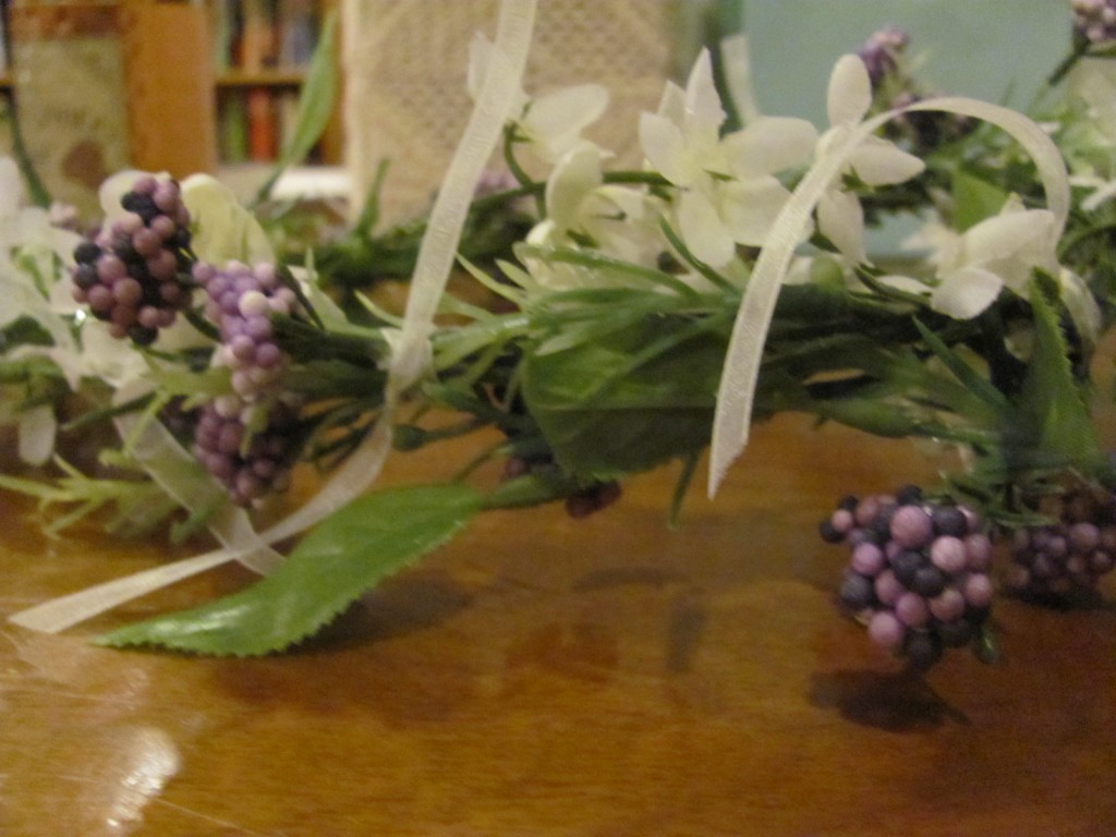 front view of the DIY hair circlet of synthetic flower