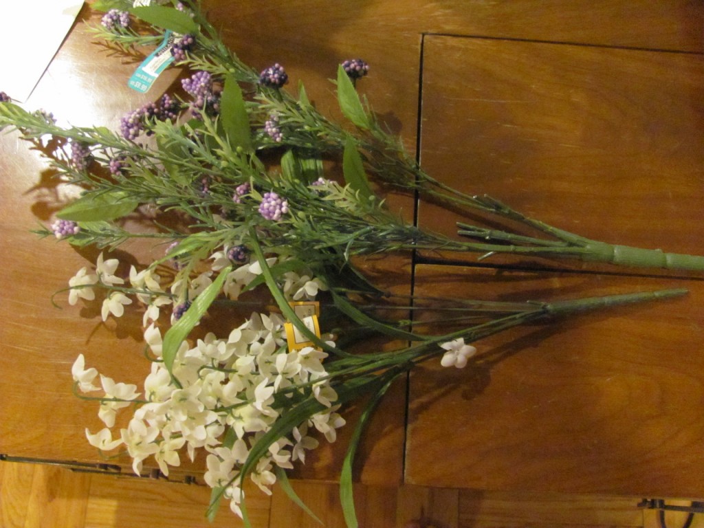 purple and white fake flowers to be turned into a DIY hair wreath