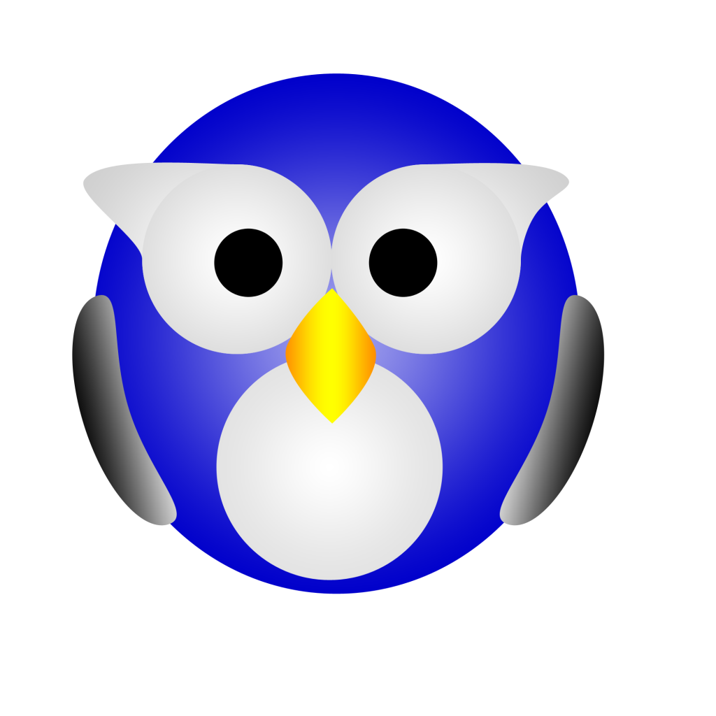 A blue, black, and white "owl." The Webmaster has clearly never seen one in real life.