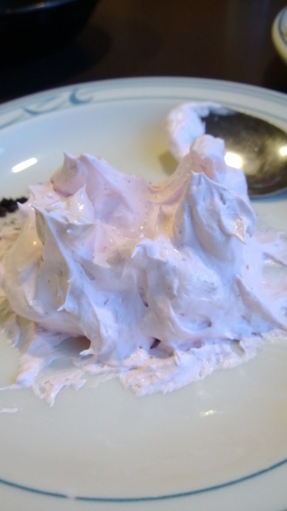 the mousse is castle-ish shaped.