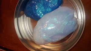 sparkly blue and white silly putty that come from the same set.